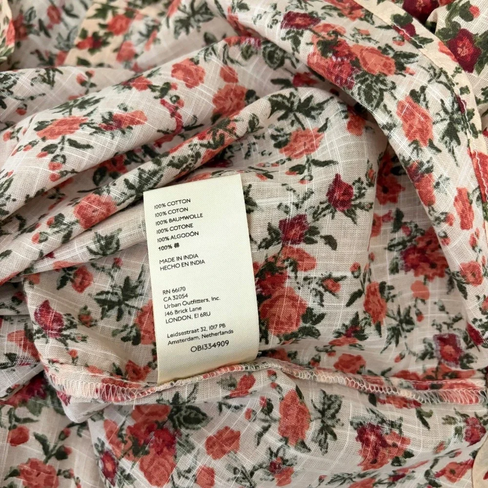 FREE PEOPLE Meant To‎ Be Blouse Floral Vintage Combo Ruffled Smocked Small
